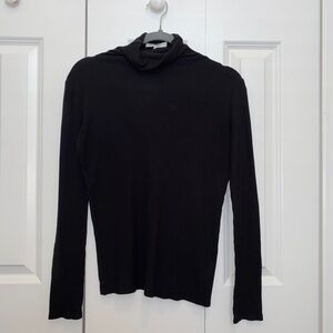 VINCE LONG SLEEVED, MOCK NECK, RIBBED BLACK SHIRT